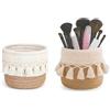 Yitobici Portapennelli kaki 2 pezzi, Cestino portaoggetti decorativo boho, Cestino intrecciato, Organizer per cosmetici con nappe per toeletta, Mini contenitori per pennelli da trucco