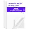 ANHELUS PAPER & DECO 25 Carta vinile adesiva Bianca Lucida A4 | 25 Fogli adesivo stampabile
