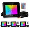 Jaxguom Faretto LED RGB per esterni, 4 x 50 W, con telecomando, RGB faretto da giardino, dimmerabile, 16 colori, 4 modalità, IP66, impermeabile, funzione memoria per feste e esterni