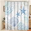 Xiaoterna Estate vita marina bianco Tenda da doccia retrò costa nautica stelle marine conchiglia corallo cavalluccio marino Tenda da bagno Flora e fauna subacquea Decorazione bagno 120x200cm