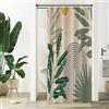 Xiaoterna Boho Beige Tenda da doccia Astratto Colori neutri Foglie verdi Linee ad arco Sole Impermeabile Tende da bagno Estetica minimalista Geometrico Lavabile Decorazione per la casa 90x180cm