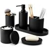 DELUXXOO® Set di accessori da bagno di alta qualità, 6 pezzi, nero opaco, come organizer per il bagno e decorazione, dispenser per sapone, contenitore per riporre i bicchieri, accessori da bagno