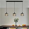 HYKISS Lampada A Sospensione Lineare Moderna In Vetro Rigato Per Isola Cucina Lampada A Sospensione Nera Lampada Sospesa In Vetro Grigio Fumo Per Sala Da Pranzo Bar Soggiorno(3-light)