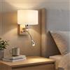 B·LED BARCELONA LED Barcelona LED Applique da Parete "Arti" con Luce LED da Lettura 3W Orientabile, Attacco E27, Legno e Vetro Opale, Luce Calda 2700K, Lampada da Comodino Moderna Nordica per Camera da Letto
