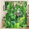 Xiaoterna Tenda da Doccia Primavera Fiaba Foresta Incantata Verde Estate Colorata con Fiori Rosa Tessuto Impermeabile Lavabile in Lavatrice 240x180cm