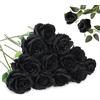 RQcMid 12 pezzi di rose nere artificiali, Dark Romance, decorazione singola, nero, bouquet di rose finte, fiori artificiali, colore nero, per matrimoni, feste, soggiorno, fai da te