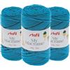 Stafil My Macramè 2 mm - Set 3 Gomitoli da 100 g (90 m) - Cordino Macramè in Cotone Riciclato per Borse, Decorazioni, Arazzi, Portachiavi e Crochet - Colore Blu Turchese