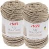 Stafil My Macramè Cordy 4 mm - Set da 2 Gomitoli in Cotone Riciclato (200 g x 2, 85 m x 2) - Cordino per Macramè, Crochet e Borse, Beige