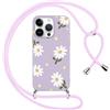 Foonary Cover con Cordino per Apple iPhone 14 Pro 6,1, Custodia con Laccio Collana Tracolla Aesthetic Disegni Morbido Antiurto TPU Necklace Regolabile Protettiva Corda Case per iPhone 14 Pro, Fiore 1