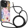 Coalbooliy Custodia con Cordino per iPhone 16 Pro 6,3 Cover del Modello Leopardo Nero con Laccio Collana Morbido TPU Bumper Silicone Antiurto Protettivo Case Regolabile Cellulare Girocollo, 07