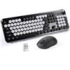 SOPPY Tastiera wireless e mouse combinata, tastiera retrò da 2,4 GHz, tasti rotondi, ergonomica, ricevitore USB Plug and Play, compatibile con PC/desktop/laptop/Windows, layout USA, nero