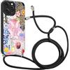Coalbooliy Custodia con Cordino per iPhone 13 Pro Max 6,7 Cover del Modello Leopardo Nero con Laccio Collana Morbido TPU Bumper Silicone Antiurto Protettivo Case Regolabile Cellulare Girocollo, 07