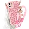 Kivlclri Cover per iPhone 12 6,1'' con Cordino, Aesthetic Leopardata Motivo Disegno Rosa Silicone Case con Tracolla Collana per catena Antiurto Protezione Fotocamera Ragazze Custodia per iPhone12