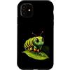 Nature's Tiny Wonders Custodia per iPhone 11 Simpatico bruco a righe verdi su foglia