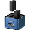 Hähnel - ProCube 2 - DSLR Duo Charger - per Panasonic - EU/UK/USA Plug - Caricabatterie per batterie DMW-BLC12, BLF19 e BLK22 - Porte di ricarica USB integrate e slot AA
