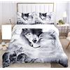 SHUAIG Set di biancheria da letto con Lupo,3D Copripiumino Lupo per bambini con motivo di Lupo animali e copripiumino, per bambini, ragazzi, adolescenti. (W1, 135x200cm)