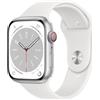 Apple Watch Series 8 Alluminio 45 mm (2022) | GPS + Cellular | Argento | Cinturino Sport Bianco M/L