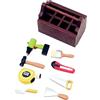 Mos kevin Set di attrezzi in legno marrone scuro in miniatura per casa delle bambole con strumenti, scala 1:12, accessori da officina, scomparti multipli, strumenti realistici in metallo e legno, 4,1 x 3,3 x