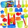 FUN LITTLE TOYS Set di giocattoli da spiaggia per bambini con borsa a rete, ruota di sabbia e stampi per sabbia, set da gioco per annaffiare, pale, rastrelli, secchio, creature marine, castello, 18