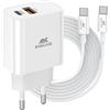 RIVACASE PS4102 WD4 Caricabatterie con cavo USB-C - 20 W PD + QC3.0, due porte tipo C e USB, compatibile con iPhone 15 e più vecchi, iPad, Samsung AFC, LG, Huawei, Xiaomi, Android, alimentatore