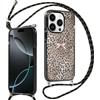 Krdvekm Cover per iPhone 16 Pro 6,3'' con Cordino, Aesthetic Leopardata Fiocco Motivo Disegno Nero Silicone Ragazze Case Corda con Regolabile Laccio Antiurto Antigraffio Bumper Protezione Custodia