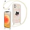 Krdvekm Cover per iPhone 12 6,1'' con Cordino, Aesthetic Gatto Motivo Disegno Bianco Silicone Case Corda con Regolabile Laccio Antiurto Antigraffio Bumper Protezione della Fotocamera Custodia