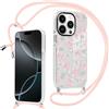 Krdvekm Cover per iPhone 16 Pro 6,3'' con Cordino, Aesthetic Fiocco Fiori Motivo Disegno Trasparente Silicone Ragazze Case Corda con Regolabile Laccio Antiurto Antigraffio Bumper Protezione Custodia