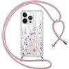 Saqmkil Cover Cordino per iPhone 11 Pro Max 6,5,Trasparente Aesthetic Disegni Fiori Custodia con Collana Tracolla Laccio Collo Corda, Ragazze Morbido TPU Bumper Silicone + PC Antiurto Protettiva Case