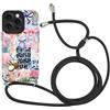 Yirlbey Cover per iPhone 16 Pro 6,3'' con Cordino, Aesthetic Collage Motivo Disegno Nero Silicone Case Corda con Regolabile Laccio Antiurto Antigraffio Bumper Protezione Fotocamera Custodia, Fiocco