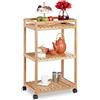 Relaxdays Carrello da Cucina in Bambù, Carrellino con 3 Ripiani, Ruote in Plastica con Freni, HLP 77x47x32,5 cm,naturale