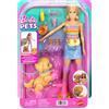 MATTEL ITALY SRL Barbie Cucciolo sui pattini JMJ44, bambola con cane, pattini e accessori