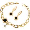 meberg Karma NH10336084 - Set di gioielli da donna in acciaio inox, bracciale e orecchini con ciondolo nero, set di orecchini alla moda