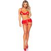 LEG AVENUE Completino Sexy Bra G-String and Garter Rosso