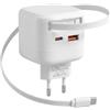 Carehabi Caricabatterie USB C 35W con Cavo Retrattile Alimentatore Type C Ricarica Rapida GaN Caricatore Cellulare Compatibile con iPhone 17/16/15, Galaxy, MacBook, iPad e Tablet
