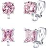 QUKE 2 paia di orecchini a perno a clip da 7 mm con zirconia cubica, orecchini a perno non forati, per donne e ragazze, 0.8 cm x 0.8 cm, Zirconia cubica