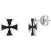 81stgeneration Orecchini a Bottone con Croce Maltese in Argento Sterling 925 con Intarsio in Smalto Nero | Piccoli Orecchini Simbolici per Donne e Uomini | Gioielli Gotici Audaci | Accessorio Alt Punk