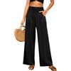 PASUDA Pantaloni Lino Donna Estivi Pantaloni Elastico Vita Alta Larghi Eleganti Pantalone Casual da Spiaggia Comodi Leggeri con Tasche (Nero, S)