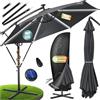 KESSER® Ombrellone in Alluminio Ø 300cm, LED solare, incl. Copertura, Telecomando, Manovella, Funzione 360°, Protezione UV, Idrorepellente, Ombrellone da Giardino, Antracite