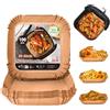 KitchenBoss 100 Pezzi Carta Forno Per Friggitrice Ad Aria: Contenitori Fogli Per Friggitrice Ad Aria Quadrata 20-24cm, Antiaderente Usa e Getta Carta Pergamena per Air Fryer Forno Padelle Microonde