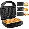Gotoll Tostiera,Tostapane/Waffles Piastra 750W, Sandwich Maker 3 in 1 Piastre Antiaderent
