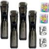 Eowduk 4 Pcs Portable Binder Clip Stapler, Includes 200 Reusable Clips, Reusable Desktop Stapler with Clip Dispenser for Office Home, Handheld Paper Staplers Fastener for Desk Document (Black * 4)