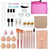 PrettyCare Set di bottiglie da viaggio con mini flaconi per cosmetici, kit da viaggio con pennelli, soffio e spugne, contenitori portatili a prova di perdite approvati TSA per trucco, prodotti essenziali per la