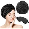 Flintronic 1 Pezzi Donna Berretto Da Notte Raso, Cuffia Seta Capelli Ricci, Dormire in Raso Morbido e Confortevole, con Maschera per Gli Occhi