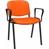 SEDIAOFFICE - Sedie Ufficio Senza Ruote con Braccioli, Sedia Scrivania Ergonomica, per Studio, Sala D'Attesa, Sala Riunioni e Conferenze, Comoda Sedia Ufficio in Ecopelle (2 Braccioli, Arancio Pelle)
