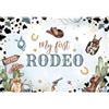 Xiaoterna 2,2x1,5m Il mio primo rodeo Sfondo per compleanno Stelle d'oro Selvaggio Ovest Cowboy Sfondo fotografico per il compleanno di un anno Retrò Punti d'oro Cactus Sfondo di stoffa