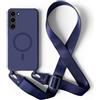 2NSPDRGNI Magnetica Cover con Collana Compatibile con Samsung Galaxy S22 Plus,Case con Laccio per Il Collo Custodia con Cordino,Blu