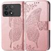 JIUNINE Cover per Xiaomi Poco F6 Pro, Custodia Interno TPU Antiurto Portafoglio con Disegni di Farfalla [Carta Fessura] [Supporto Stand] Cover Libro in PU Pelle per Xiaomi Poco F6 Pro, Oro rosa