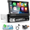 EZoneTronics Autoradio 1 Din con Schermo con Carplay ＆ Android Auto Wireless,Autoradio Bluetooth 7 Pollici Touchscreen Supporto Mirror Link FM USB Type-C AUX Microfono Telecamera di backup
