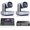 Tenveo Bundle/kit Telecamera PTZ e Controller Tenveo - 2 Telecamere PTZ 4K NDI, Zoom 12X, Tracciamento IA, HDMI/USB3.0/LAN(PoE), Controller Joystick NDI con Schermo LCD da 5'', Switch PoE