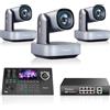 Tenveo Bundle/kit Telecamera PTZ e Controller Tenveo - 3 Telecamere PTZ 4K NDI, Zoom 12X, Tracciamento IA, HDMI/USB3.0/LAN(PoE), Controller Joystick NDI con Schermo LCD da 5'', Switch PoE